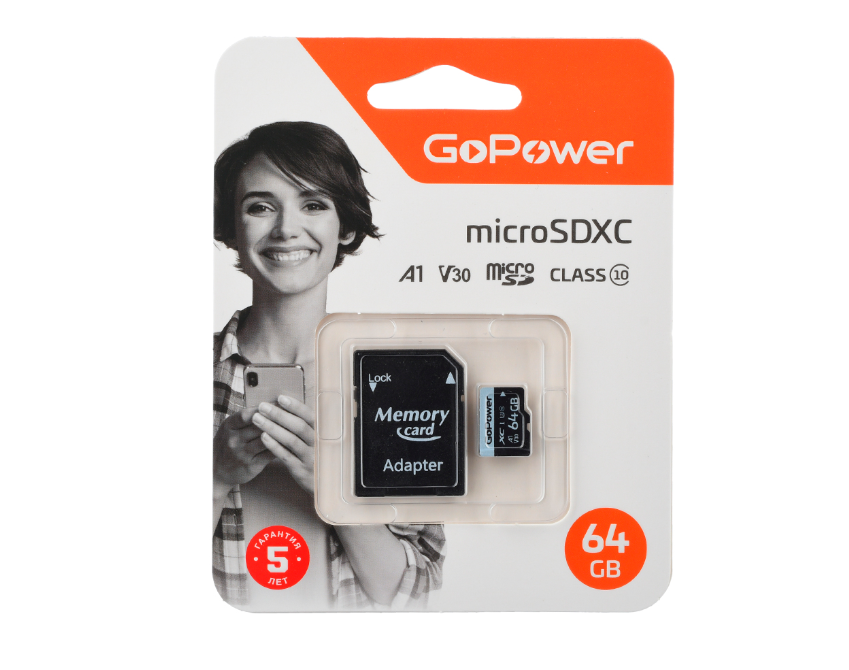 GoPower 64Gb MicroSD + SD адаптер (00-00025676)